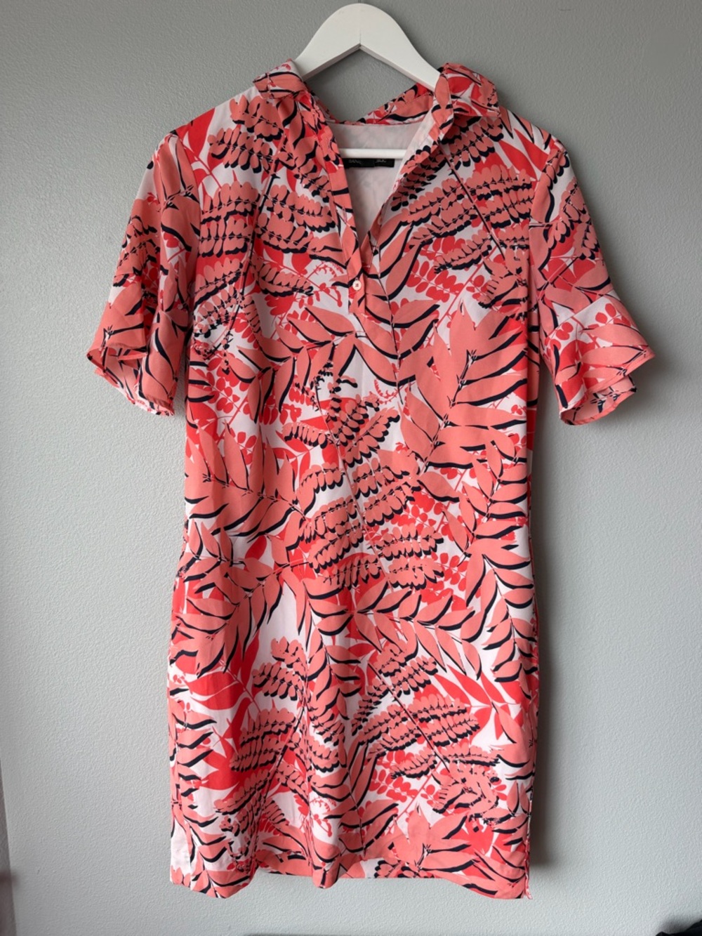 Banana Republic white pink fern print collared short sleeve dress Women’s sz S